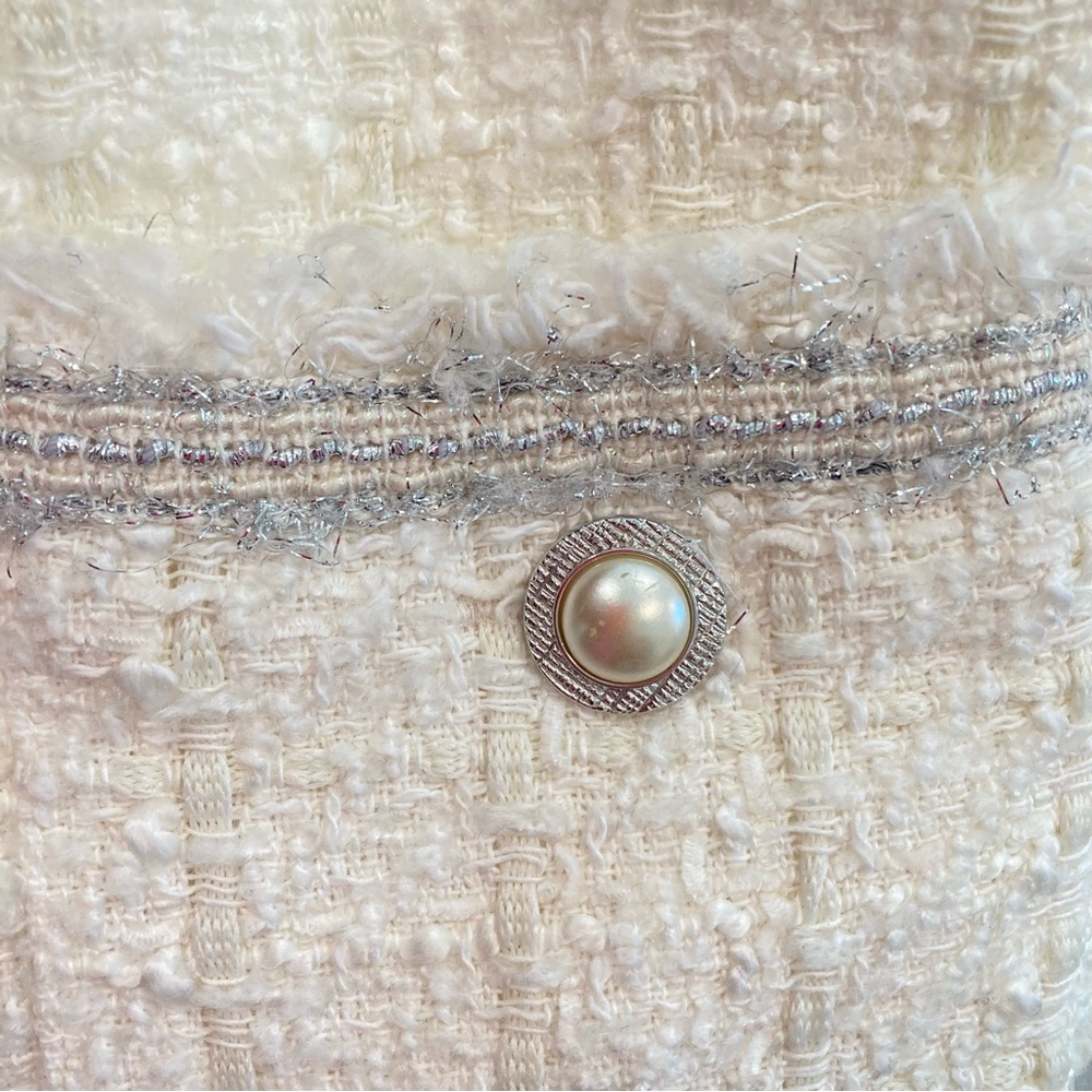 ZARA Ivory White Cream Silver Tweed Fringe Pearl Button Mini Skirt - Picture 8 of 9